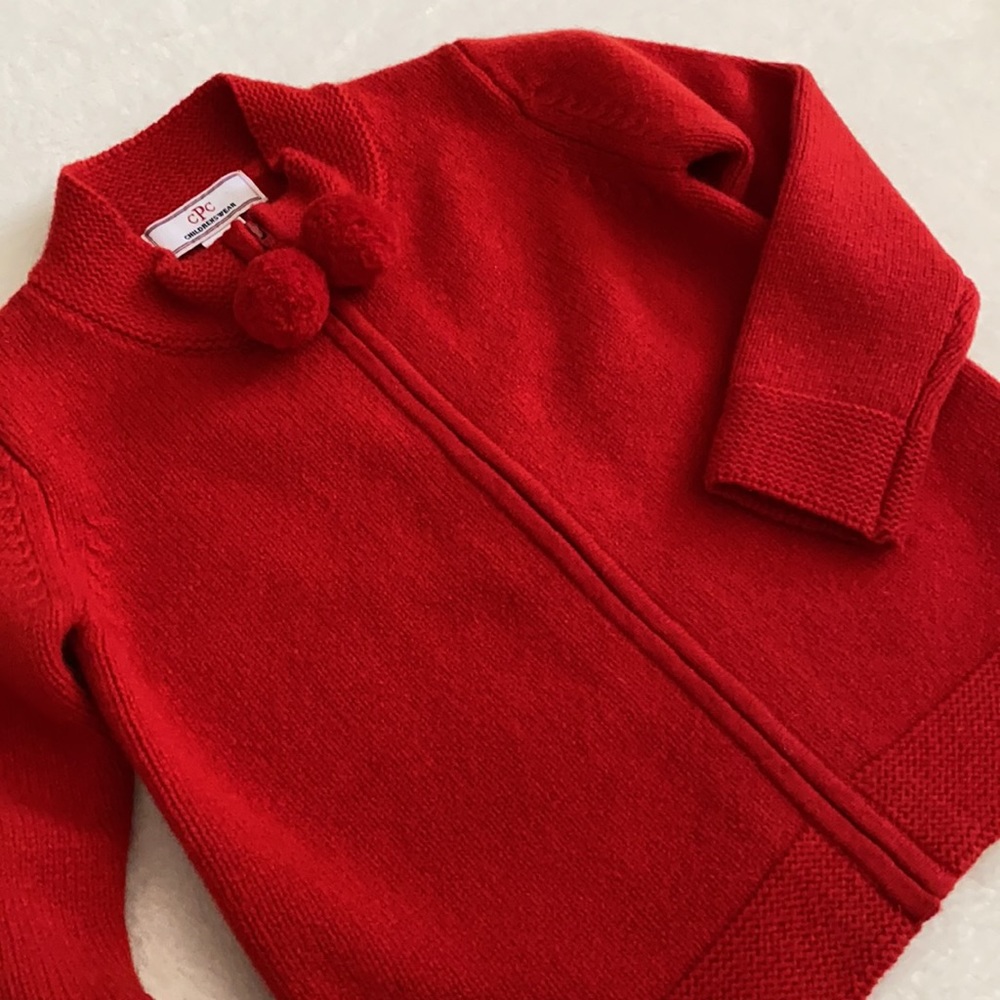 {NWT} Classic Prep CPC | Pippa Pom Pom Lambswool Cardigan Sweater Flame Red (4T)